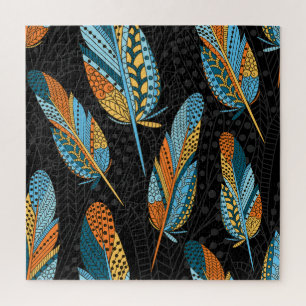 Hand-drawn feathers: colourful background. jigsaw puzzle