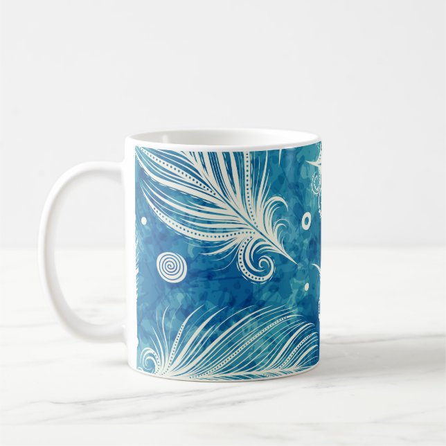 Hand Drawn Feathers: Seamless Pattern Coffee Mug (Left)
