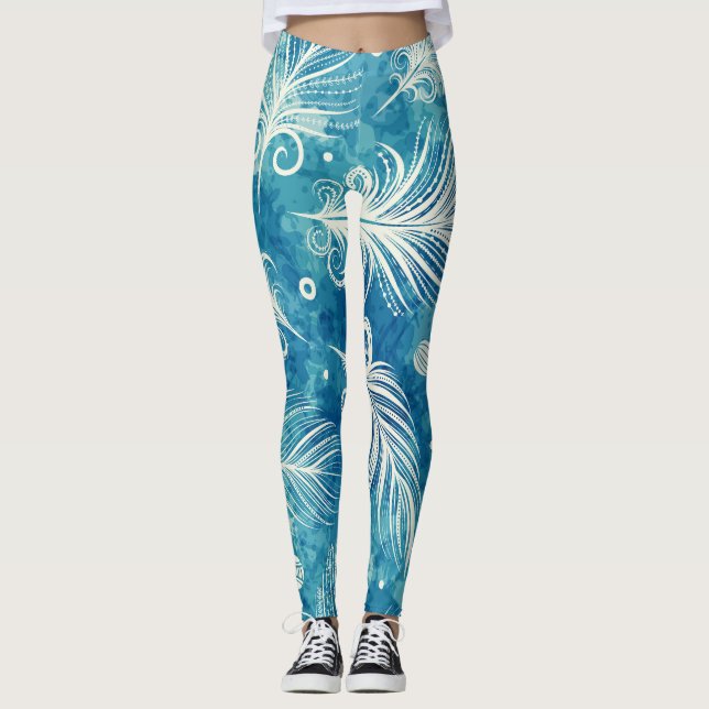Hand Drawn Feathers: Seamless Pattern Leggings (Front)