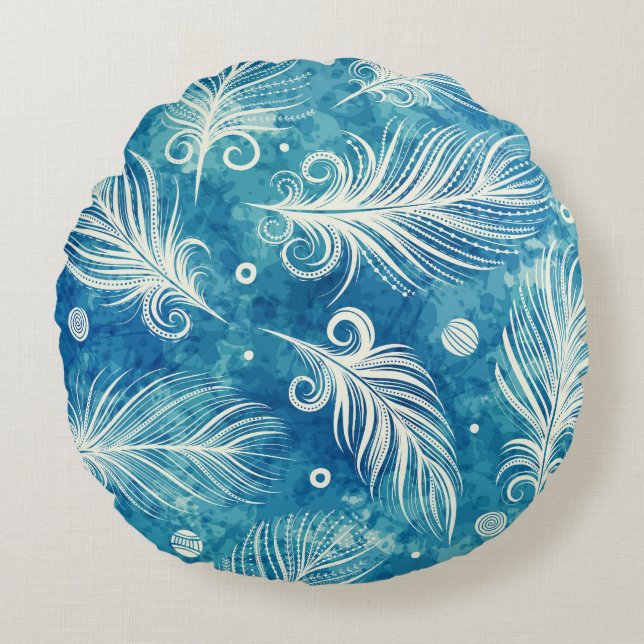 Hand Drawn Feathers: Seamless Pattern Round Pillow (Front)