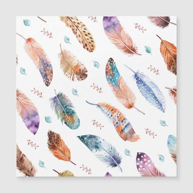 Hand Drawn Feathers: White Background Pattern (Front)