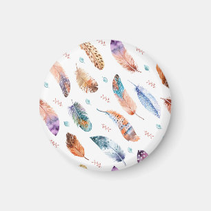 Hand Drawn Feathers: White Background Pattern Magnet