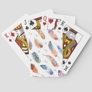 Hand Drawn Feathers: White Background Pattern Playing Cards