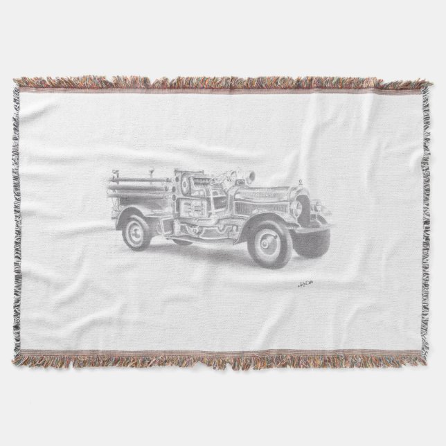 hand drawn fire truck blanket (Front)