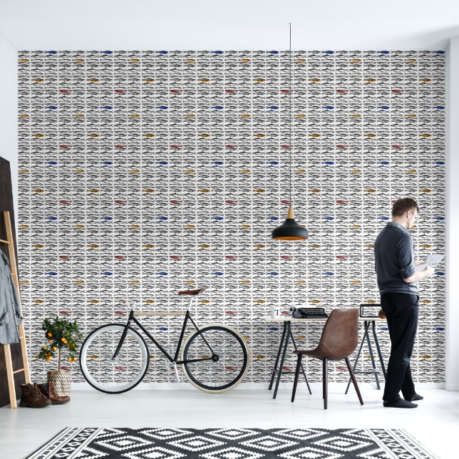 Hand-Drawn Fish Pattern Wallpaper (Living Room)