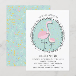Hand drawn Flamingo Baby Shower Invitation