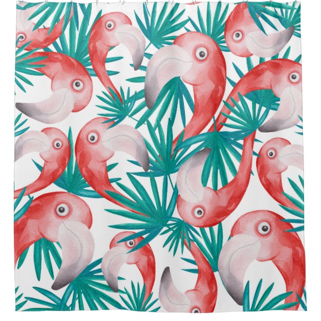 Hand-drawn flamingo: watercolor seamless pattern. (Front)