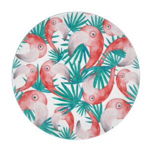 Hand-drawn flamingo: watercolor seamless pattern. cutting board