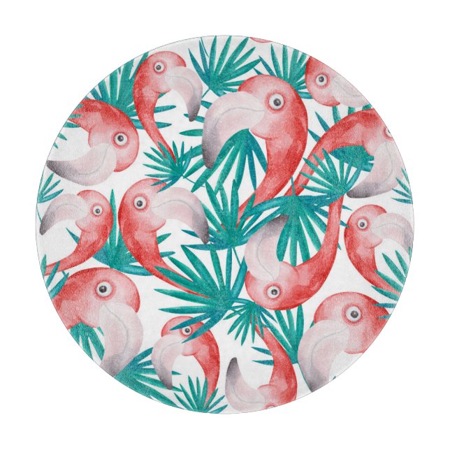 Hand-drawn flamingo: watercolor seamless pattern. cutting board (Front)
