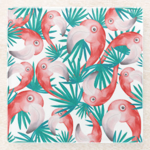 Hand-drawn flamingo: watercolor seamless pattern. glass coaster