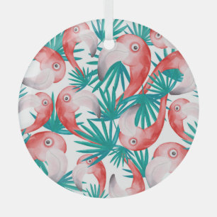 Hand-drawn flamingo: watercolor seamless pattern. glass ornament