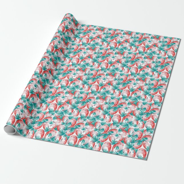 Hand-drawn flamingo: watercolor seamless pattern. wrapping paper (Unrolled)