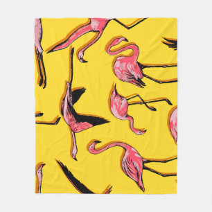 Hand-Drawn Flamingos Vintage Seamless Background Fleece Blanket