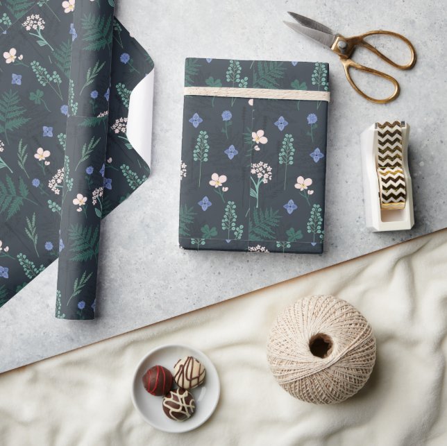 Hand drawn flat design floral pattern wrapping paper (Crafts)