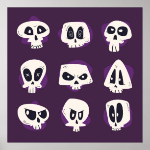Hand drawn flat dia de muertos skulls collection s poster