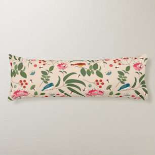 Hand Drawn Floral Birds Bees Botanical Pattern Body Pillow