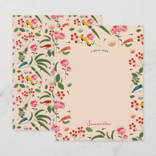 Hand Drawn Floral Birds Bees Botanical Pattern Card