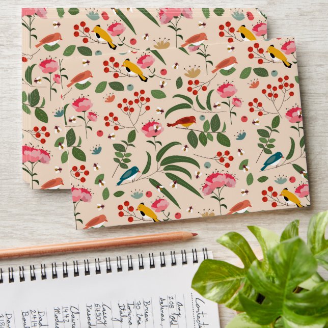 Hand Drawn Floral Birds Bees Botanical Pattern Envelope (Stacked)