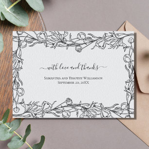 Hand Drawn Floral Blue Grey Wedding Thank you Card