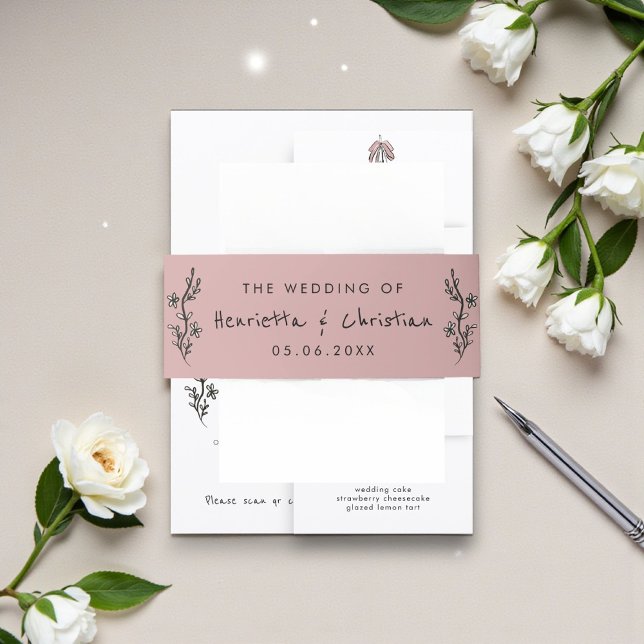 Hand Drawn Floral Blush Wedding Invitation Invitation Belly Band (Creator Uploaded)