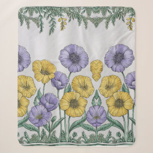 Hand-Drawn Floral Border Fleece & Sherpa Blanket