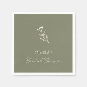 Hand Drawn Floral Botanical Scribble Bridal Shower Napkin