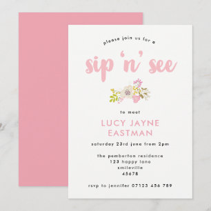 Hand Drawn Floral Bouquet Sip and See Invitation