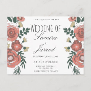 Hand-Drawn Floral Bouquet Vintage Wedding Postcard