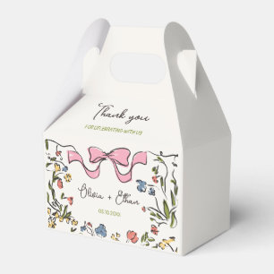 Hand Drawn Floral Bow Wedding Favor Box