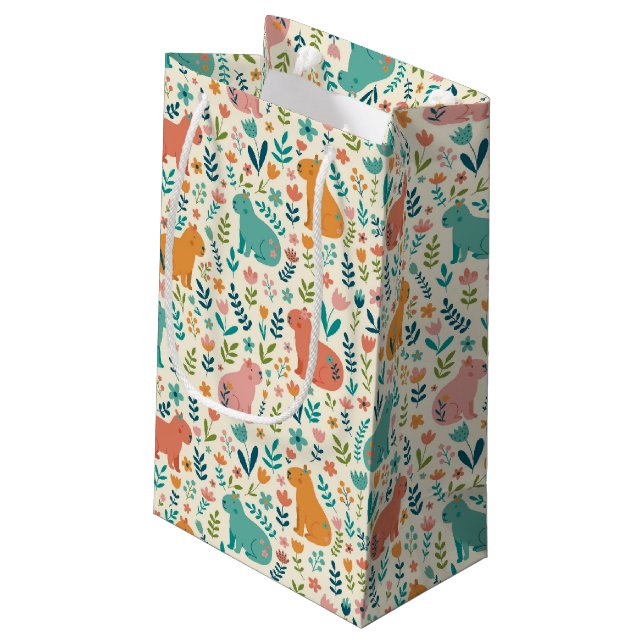Hand Drawn Floral Capybara Gift Bag (Back Angled)
