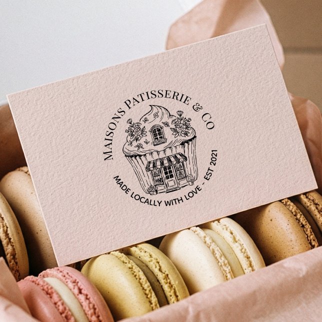 Hand Drawn Floral Cupcake Shop Bakery Business  Rubber Stamp (Hand Drawn Floral Cupcake Shop Bakery Business Rubber Stamp)