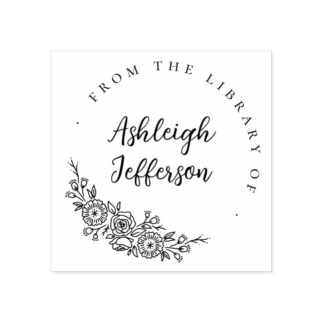 Hand-drawn Floral Custom Library Of Custom Name Rubber Stamp (Imprint)