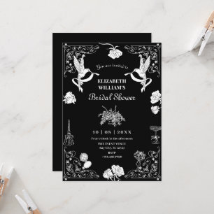Hand drawn floral dining table bridal shower invitation
