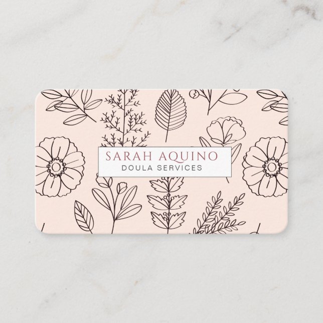 Hand Drawn Floral Doodle Doula Birth Services Business Card (Front)