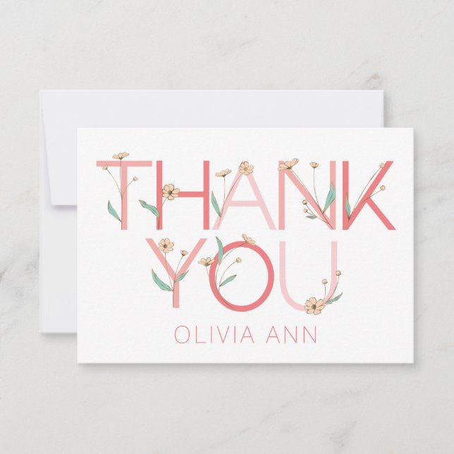 Hand Drawn Floral Flat Thank You Card (Front)