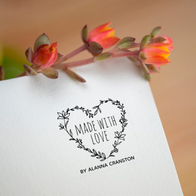 Hand Drawn Floral Heart Wreath Made With Love Rubber Stamp (Creator Uploaded)
