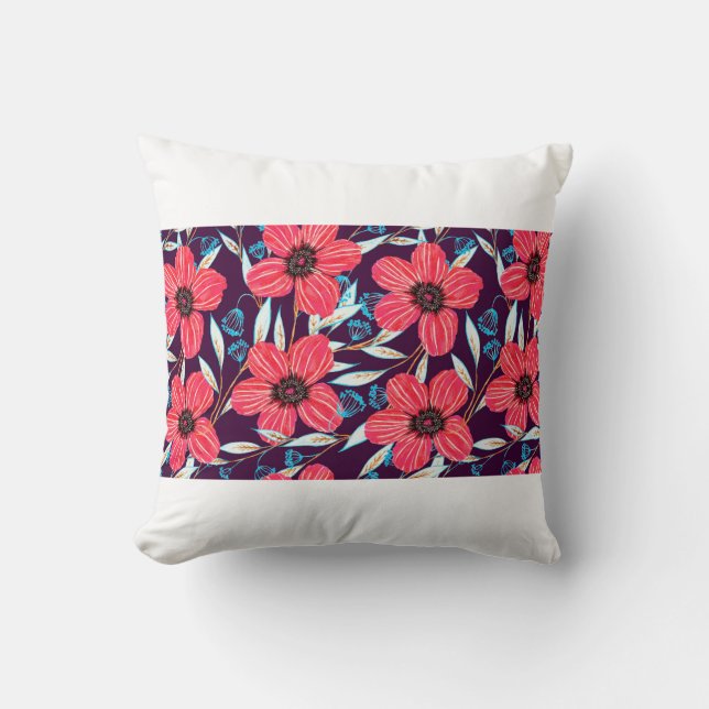 Hand-drawn floral herbal seamless pattern. Sketche Throw Pillow (Front)