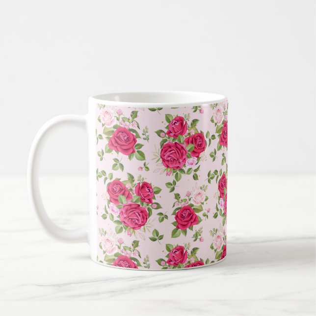Hand Drawn Floral Leaves Seamless Pattern Coffee Mug (Left)