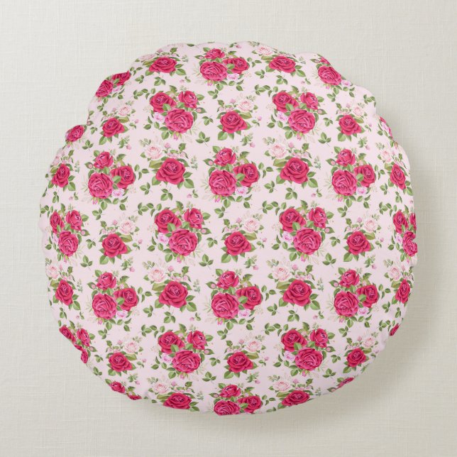 Hand Drawn Floral Leaves Seamless Pattern Round Pillow (Front)