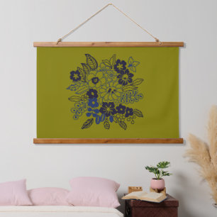 Hand Drawn Floral Motif Hanging Tapestry