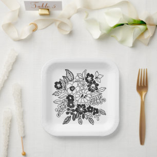Hand Drawn Floral Motif Paper Plate