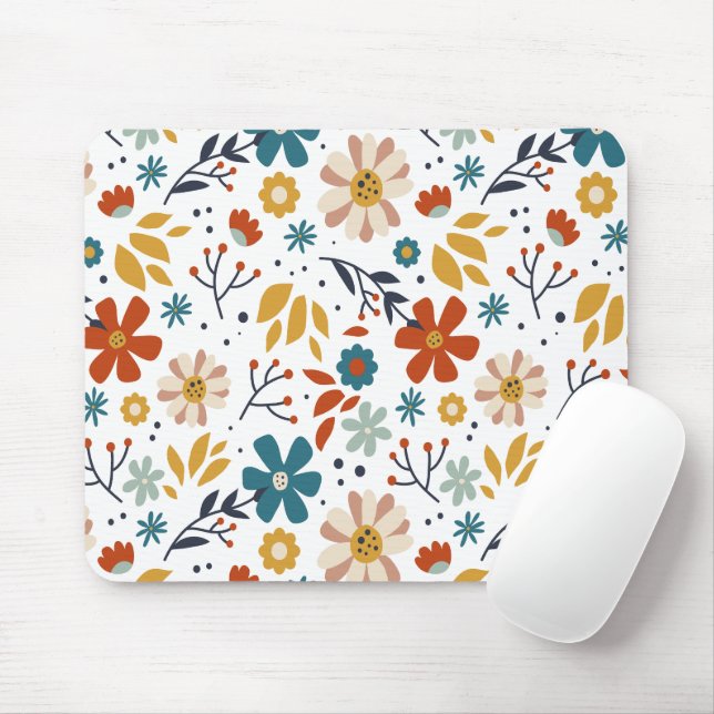 Hand Drawn Floral Pattern Mouse Pad (With Mouse)