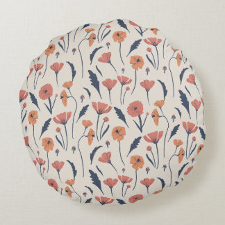 Hand drawn floral pattern round pillow