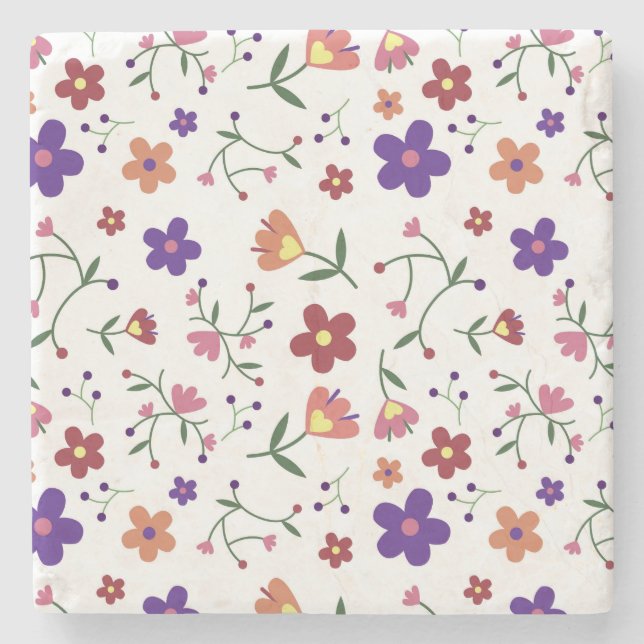 Hand-Drawn Floral Pattern Stone Coaster (Front)