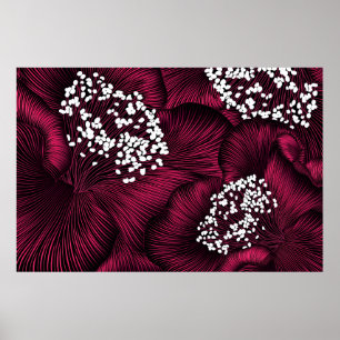 Hand drawn floral pattern with camelia flowers poster