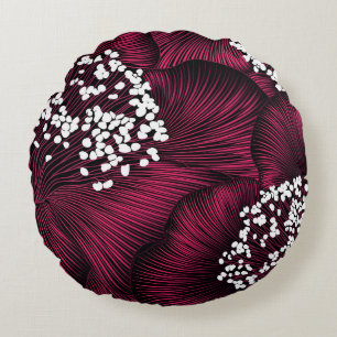 Hand drawn floral pattern with camelia flowers round pillow
