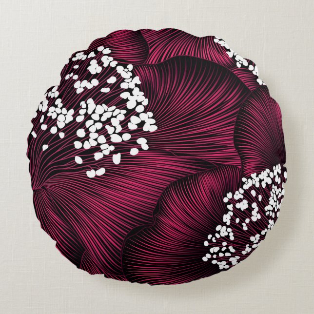 Hand drawn floral pattern with camelia flowers round pillow (Front)