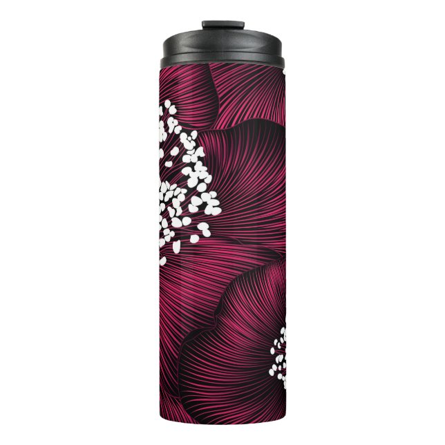 Hand drawn floral pattern with camelia flowers thermal tumbler (Front)