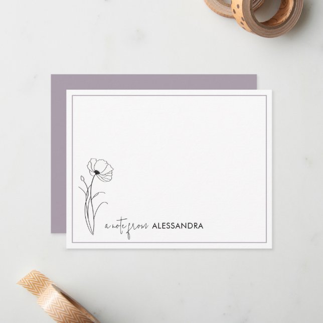 Hand-drawn Floral Personalized Note Card (Front/Back In Situ)