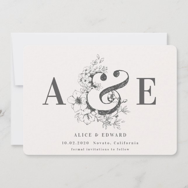 Hand drawn floral save the date (Front)